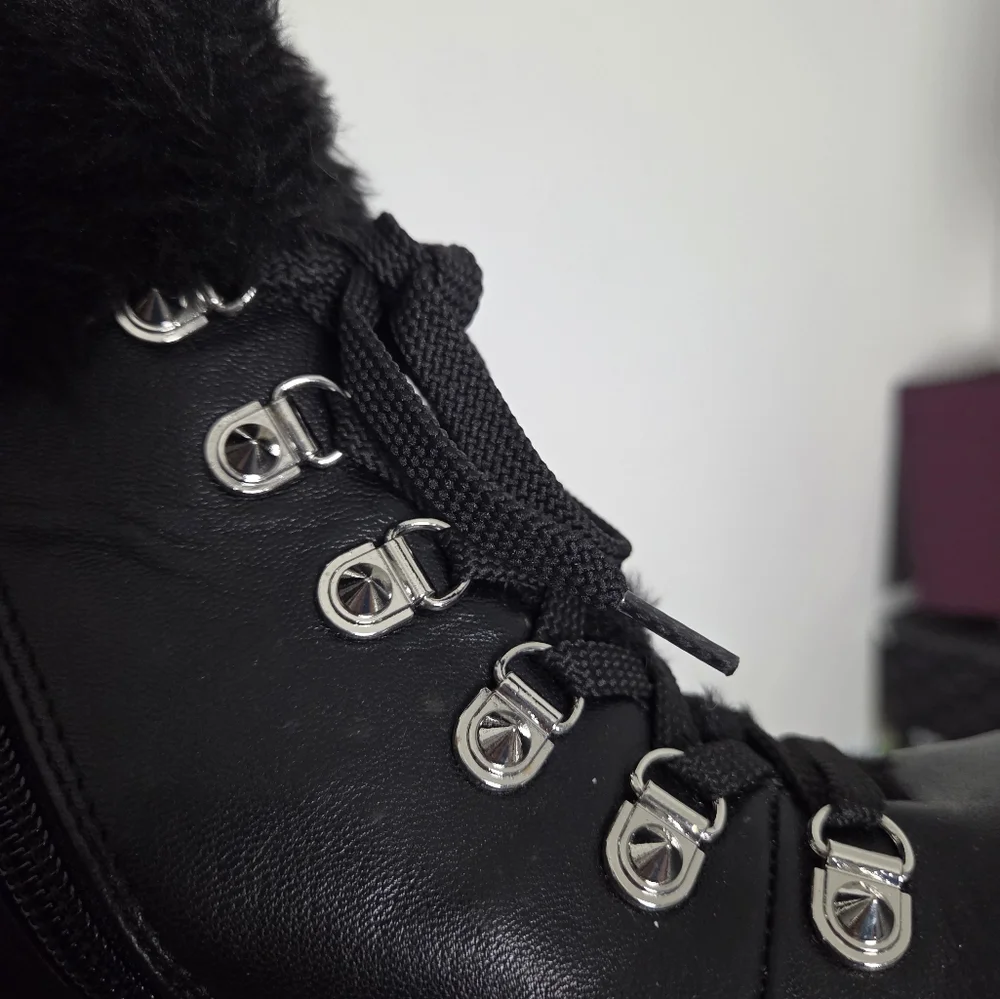 G By Guess Black Lace Up And Zip Stacked Heel Boots Studded Size 7.5 M